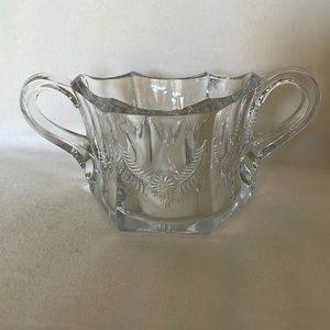 Antique Pres Cut Glass Swags & Flower Two Handle Sugar Bowl